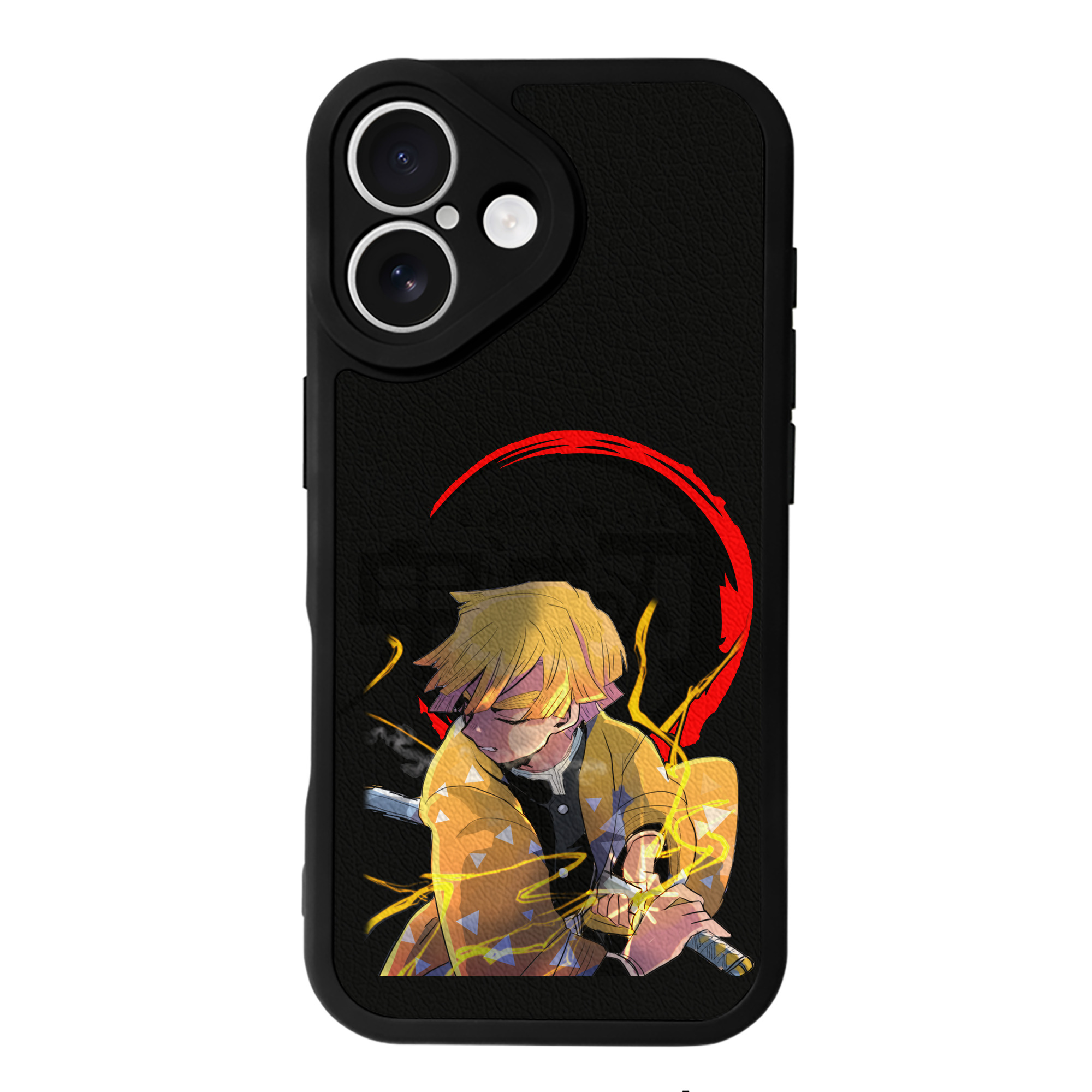 （画像用） 鬼滅の刃（きめつのやいば）我妻 善逸／あがつま ぜんいつ Agatsuma Zenitsu 【iPhone 16シリーズ対応】シリコンスマホケース（レザー調） 材質：シリコン